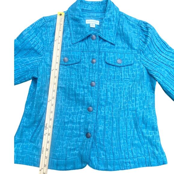 Appleseed’s Women’s Size 10 Cropped Jacket Teal Textured Button Front Pockets - Picture 3 of 4